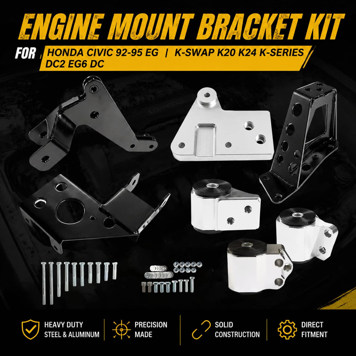 Solidspare Engine Mount Bracket for Honda Civic 92-95 EG K-Swap K20 K24 K-Series DC2 EG6 DC