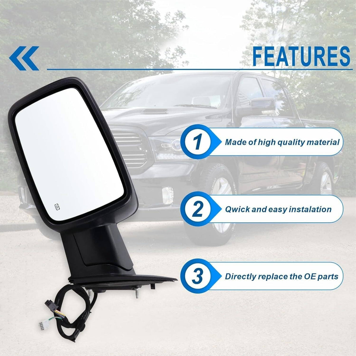 Solidspare Left/Driver Mirror w/Heated+ Temp Sensor Power Fold For 2013-2019 Dodge Ram 1500