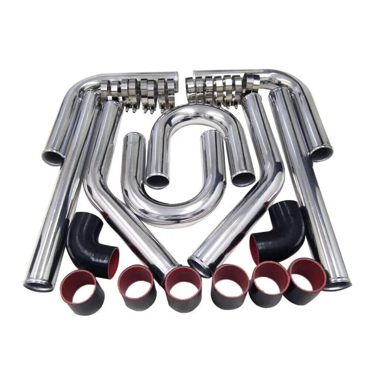 Solidspare 3" Polished Intercooler Piping w/ U Pipe Black Silicone Coupler + Clamp Kit DIY