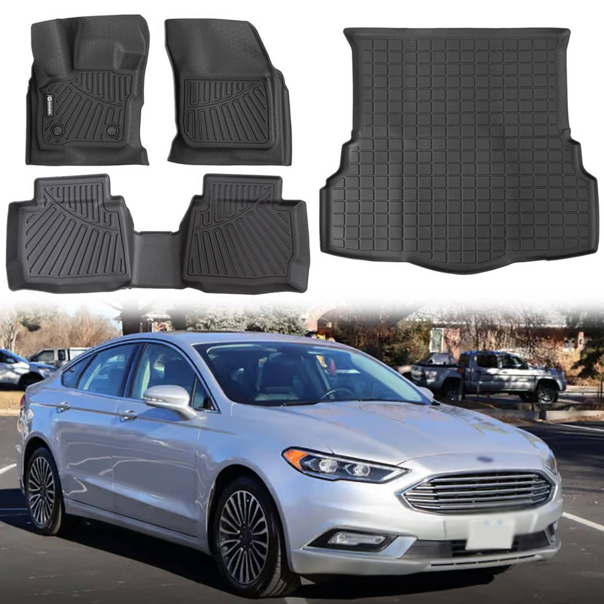 Solidspare All Weather Floor Mats & Cargo Liner Black For Ford Fusion Non Hybrid 2017-2020