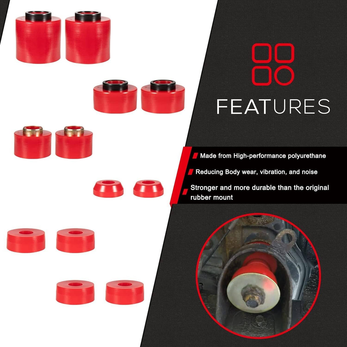 Solid Spare for 1980-1998 Ford F150 F250 F350 2WD/4WD 4.4123R Body Cab Mount Bushing Set Kit