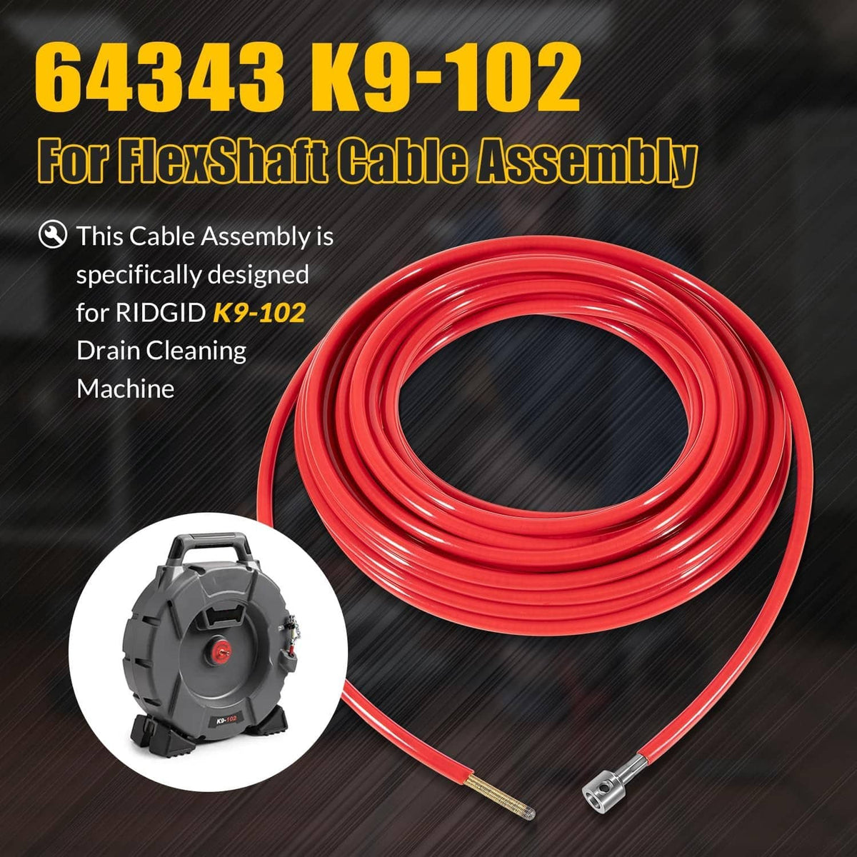 Solidspare Replace for FlexShaft Cable Assembly 64343 K9-102, 50ft, for 1-1/4” to 2” Pipes