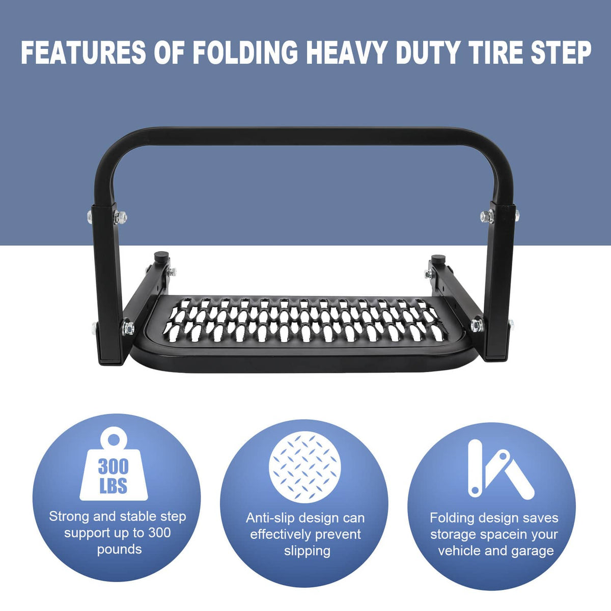 Solidspare Tire Step For Pickup Truck SUV Adjustable Tire Mounted Auto Step 300 lbs Max