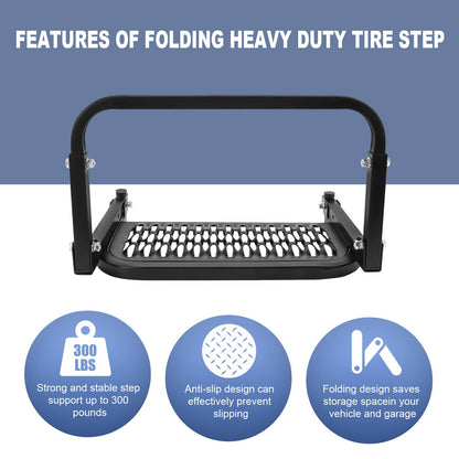 Solidspare Tire Step For Pickup Truck SUV Adjustable Tire Mounted Auto Step 300 lbs Max