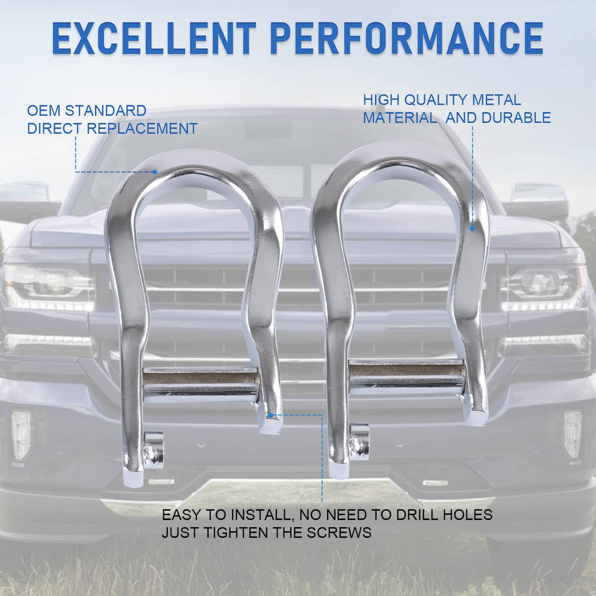 Solidspare Chrome Tow Hooks Kit For GM Chevrolet Silverado Sierra 1500 2007-2019 84072462