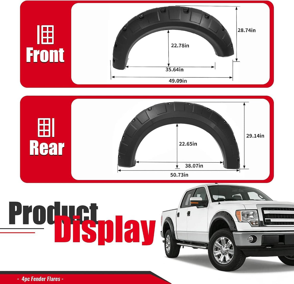 Solid Spare [4PCS] Pocket Riveted Wheel Fender Flare For 2009-2014 Ford F150 F-150 Styleside