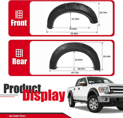 Solid Spare [4PCS] Pocket Riveted Wheel Fender Flare For 2009-2014 Ford F150 F-150 Styleside