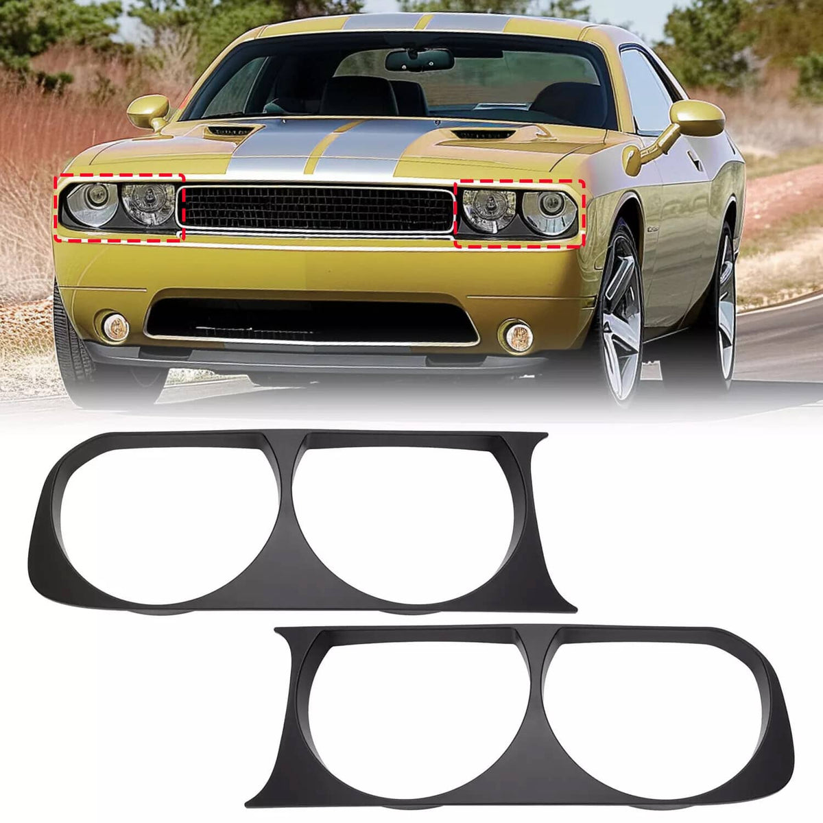 Solid Spare For 2008-2014 Dodge Challenger Headlight Bezel Set of 2 Left and Right Side