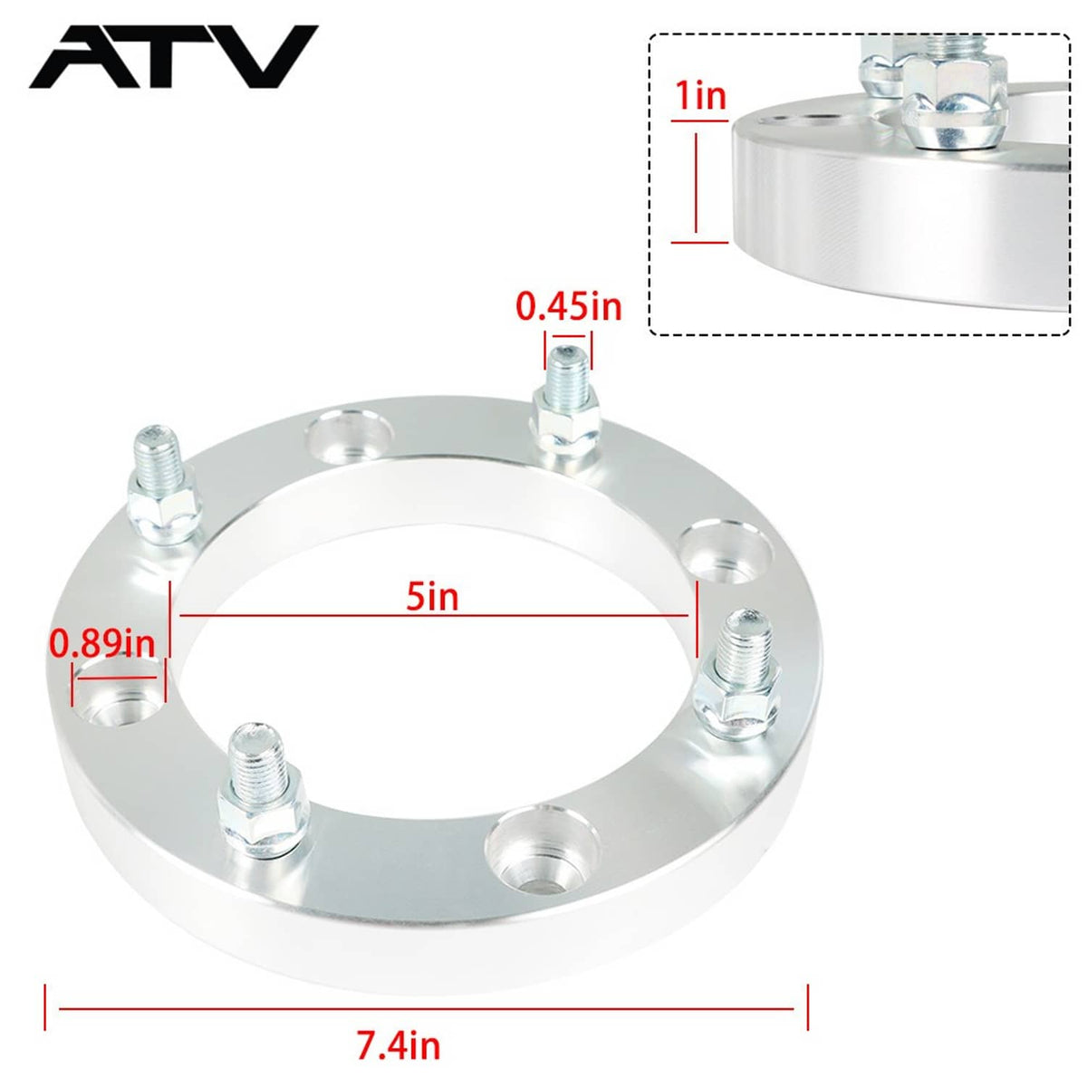 Solidspare 4pcs 4x156mm Wheel Spacers 1 inch with 12x1.5 Studs ATV For Polaris RZR Ranger