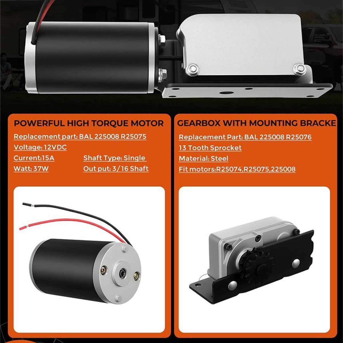 Solidspare New RV Slide Out Gear Box and High Output Motor,Replace FOR ‎R25076-1, R25075