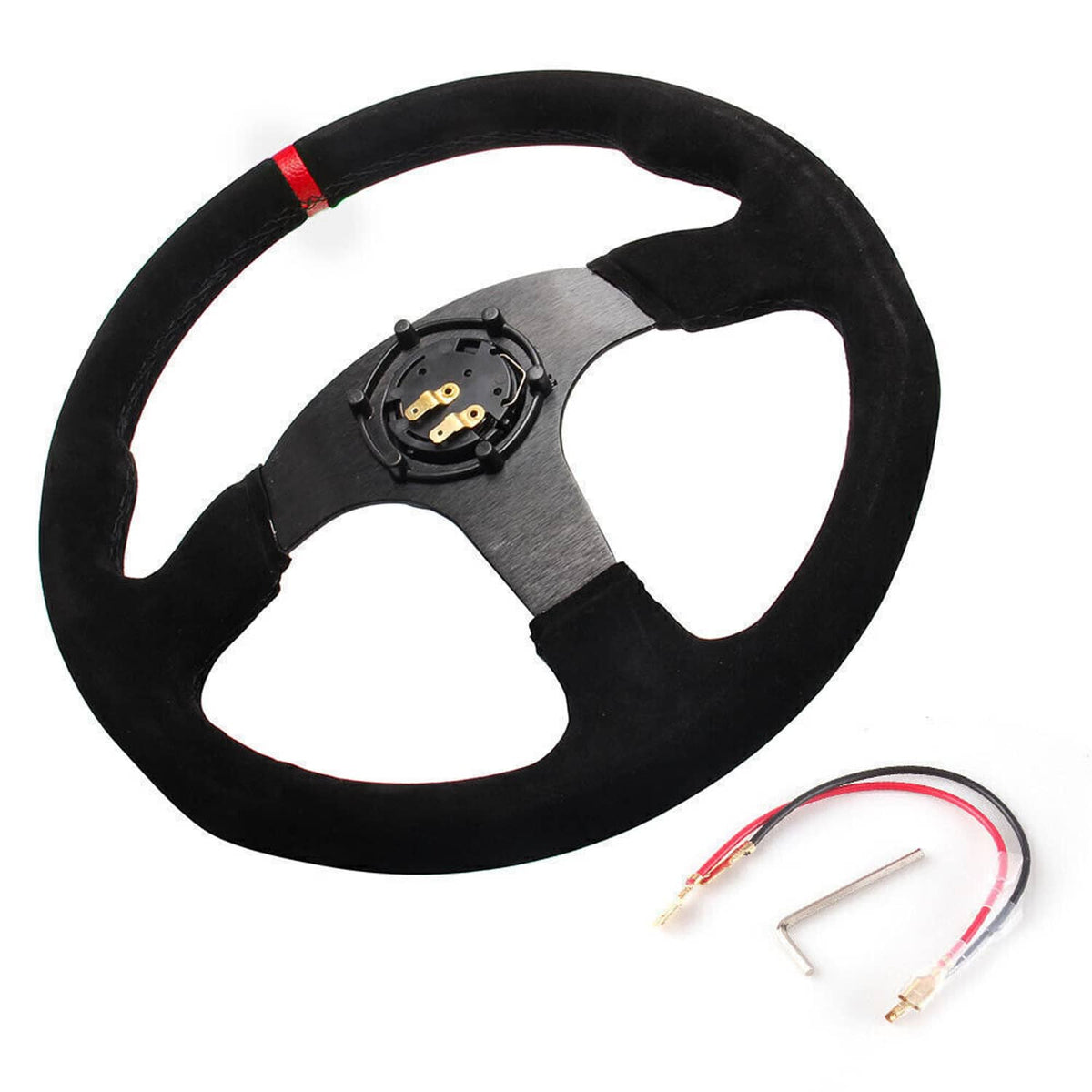 Solidspare 14" 350mm Racing Suede Leather Steering Wheel With Horn Button+Quick Release Kit