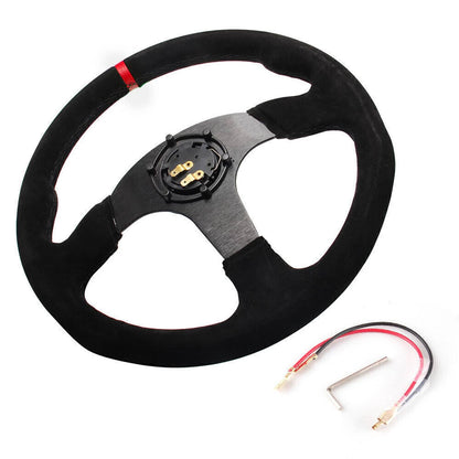 Solidspare 14" 350mm Racing Suede Leather Steering Wheel With Horn Button+Quick Release Kit