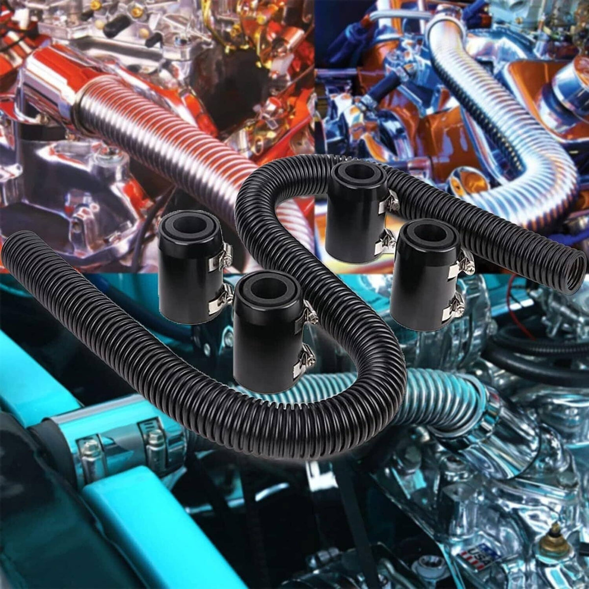Solidspare 48" Stainless Steel Radiator Flexible Coolant Water Hose w/ Caps Kit Universal