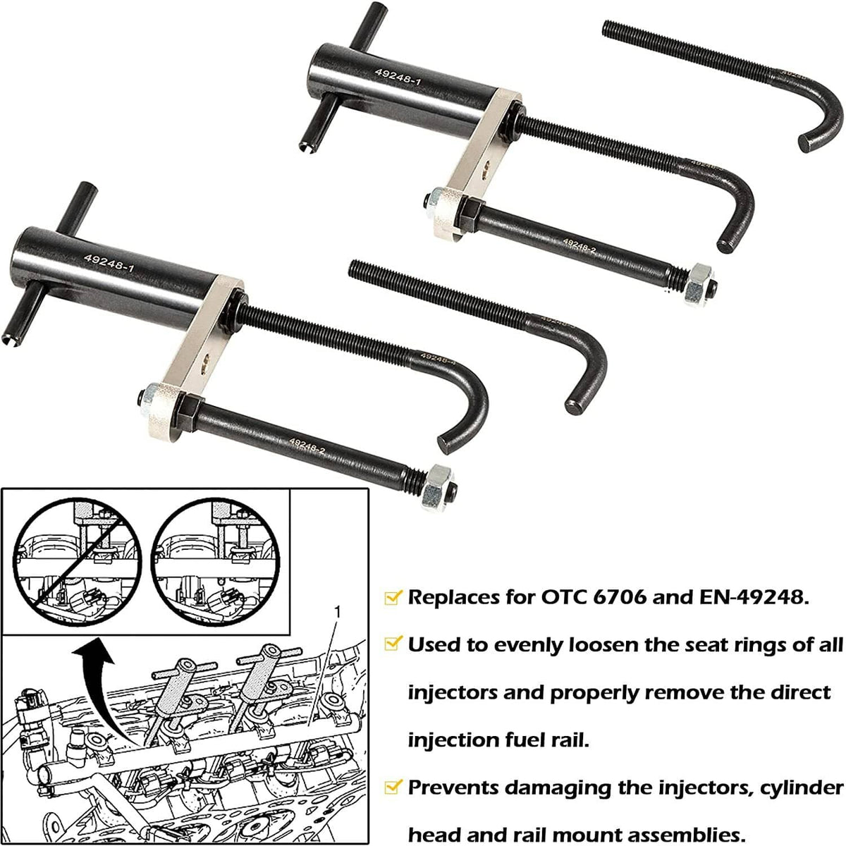 Solid Spare 6706 Injector Rail Assembly Remover & GM245 Fuel Injector Seals Tool Fits For GM