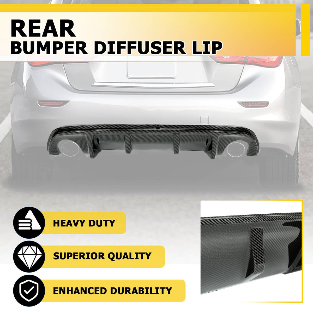 Solid Spare Rear Lip For 2014-2017 Infiniti Q50 Bumper Diffuser Wing Carbon Fiber Style