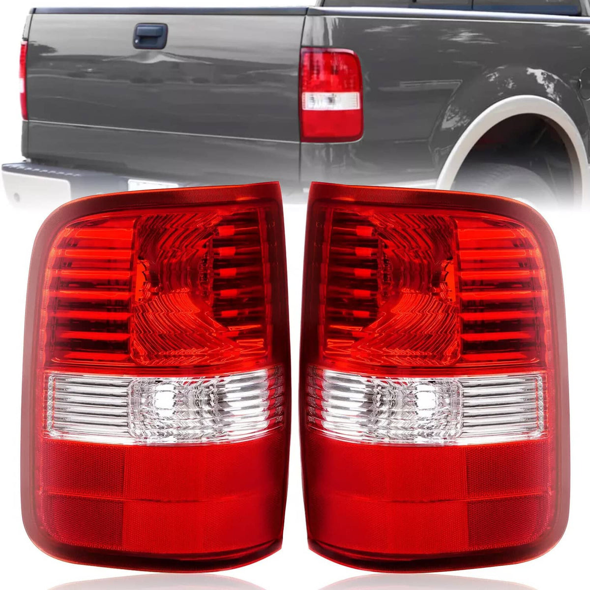 Solid Spare New Red Lens Tail Light Set For Ford F-150 2004-2008 Driver and Passenger Side