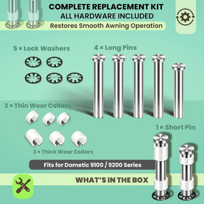 Solid Spare Awning Arm Pin and Fasteners Kit for Dometic 9100 9200 Power Awning 8952002.400B