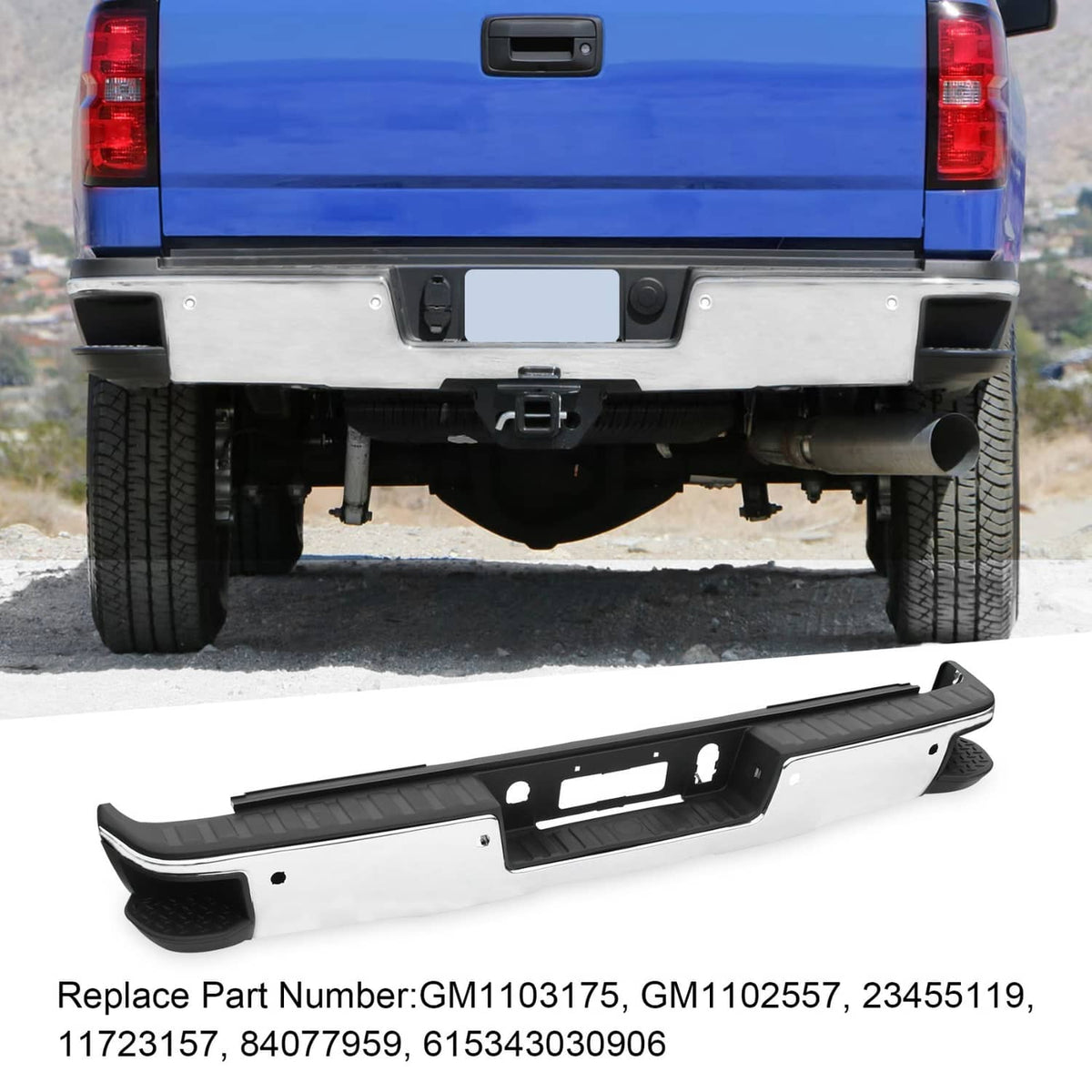 Solidspare Chrome Rear Bumper & Sensor Holes Fits Chevy Silverado GMC Sierra 1500 2014-2018