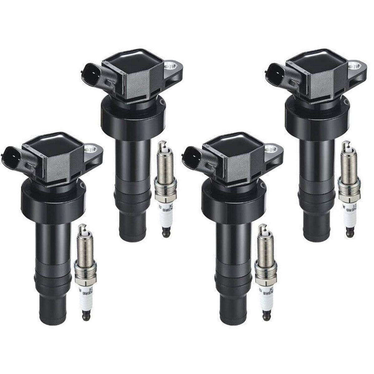 Solidspare 4X Spark Plug + 4X Ignition Coil For Kia Rio Soul Hyundai Accent Veloster UF652
