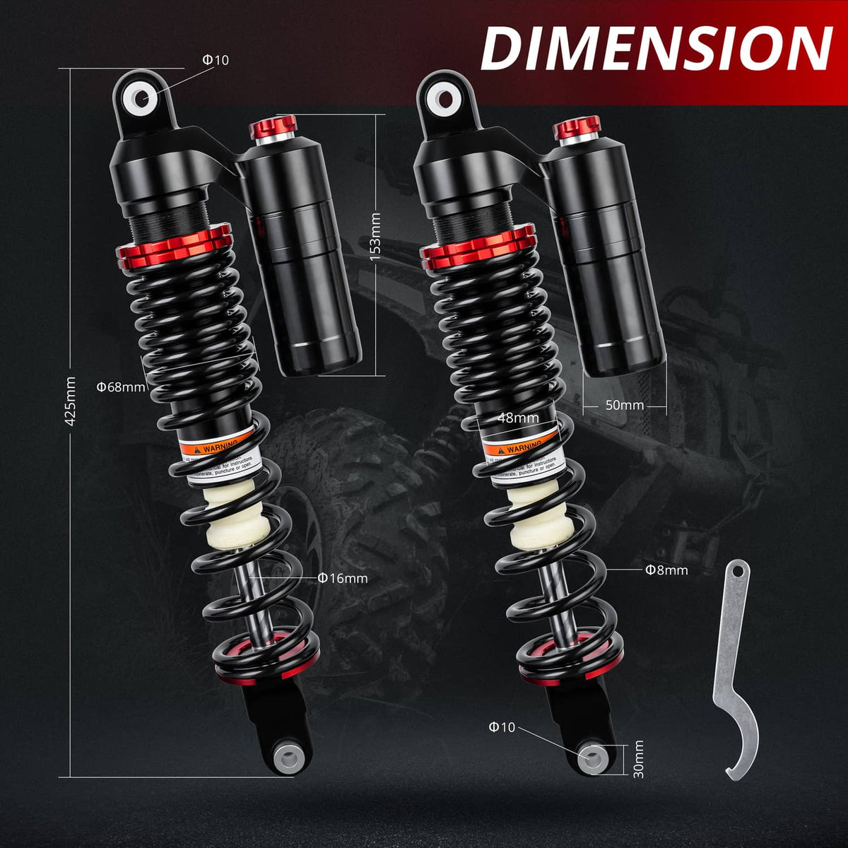 Solidspare Pair 425mm Front Air Shocks Absorbers Fit For Yamaha Raptor 660 660R 700 700R