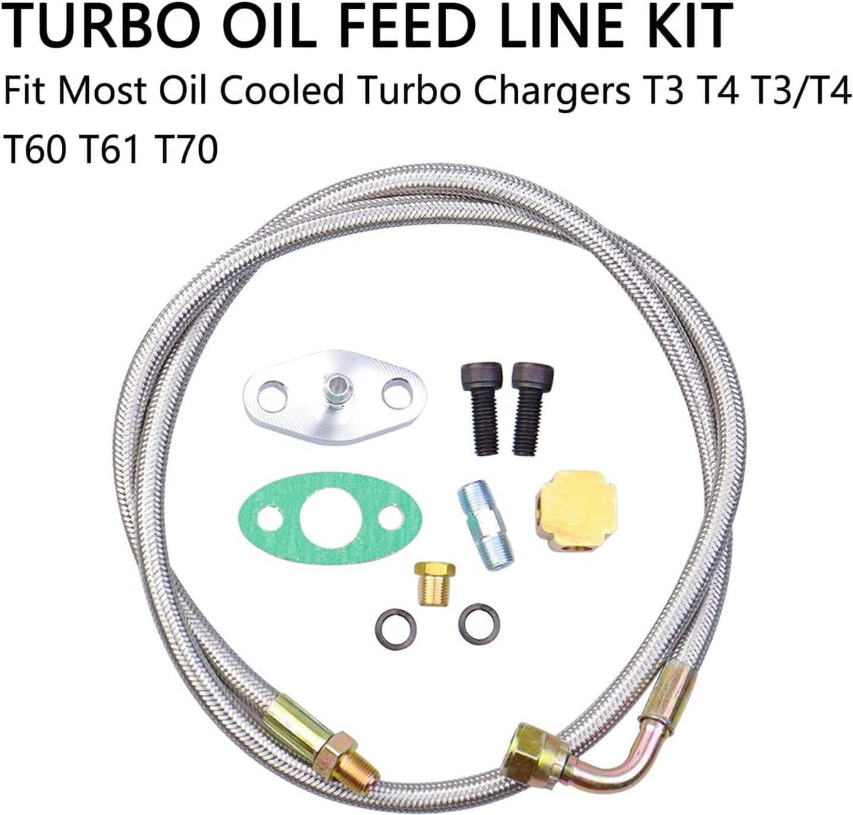Solidspare 41" Turbo Oil Feed Line Kits For T3 T4 T60 T61 T70 1/8 PNT 90 Degree AN4