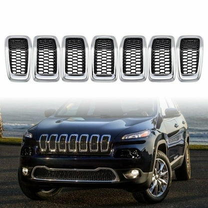Solidspare 7x Chrome Front Bumper Grille Insert Honeycomb Mesh For 2014-2018 Jeep Cherokee