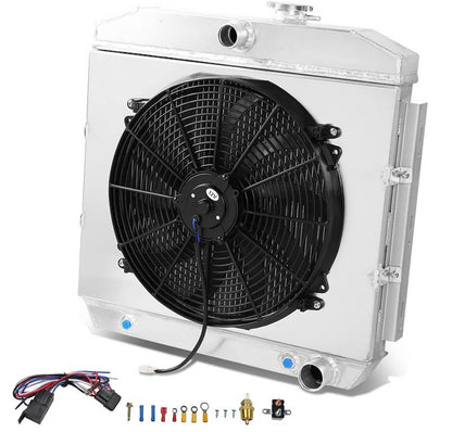 Solidspare For 1955-1957 Chevy Block V8 Bel Air 3 Row Aluminum Radiator+Fan Shroud+Relay