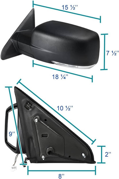 Solidspare Left/Driver Manual Fold & Heated & Temp Sensor Mirror For 2013-19 Dodge Ram 1500