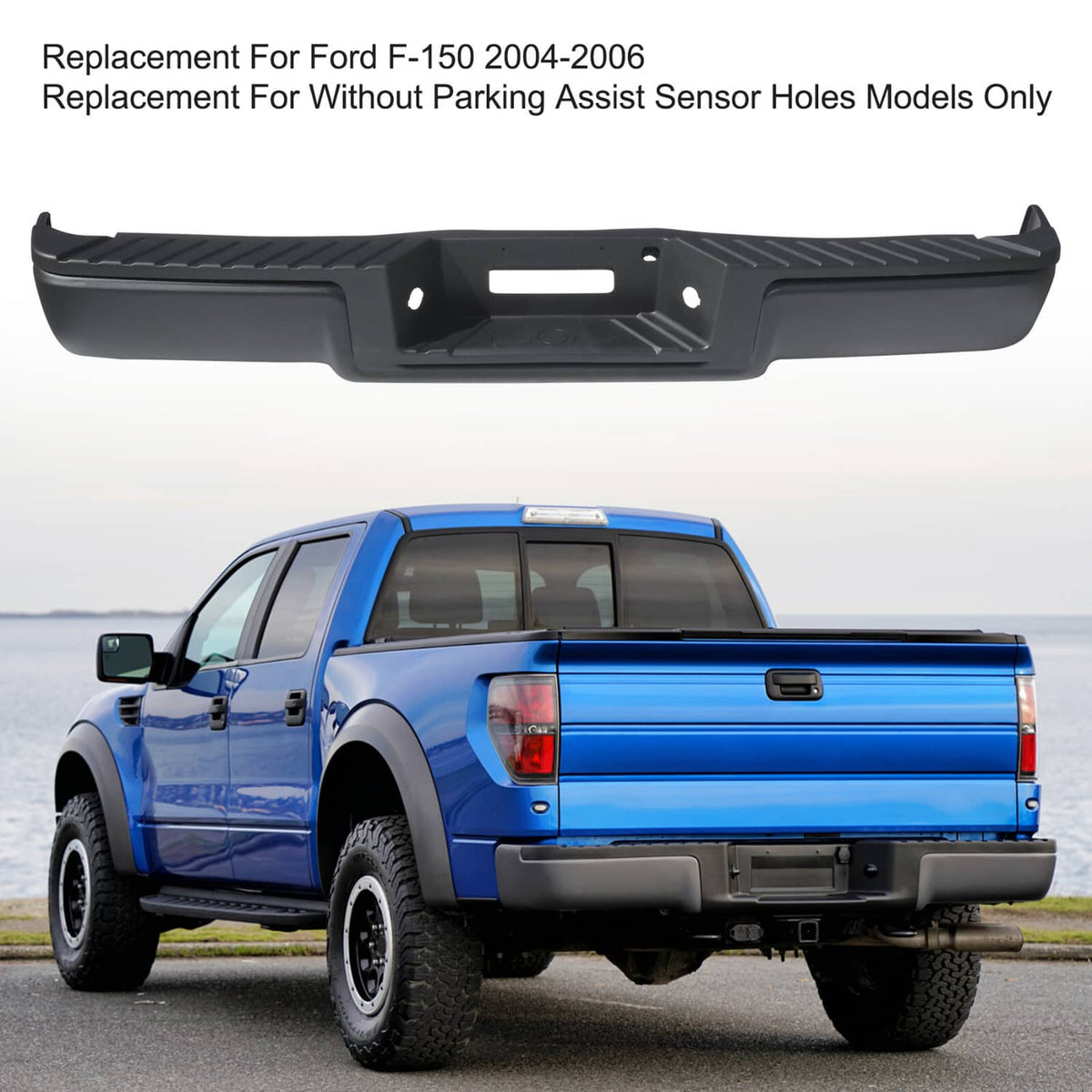Solidspare Black Rear Setp Bumper w/LED Light for 2004-2006 Ford F150 w/o Sensor Hole New