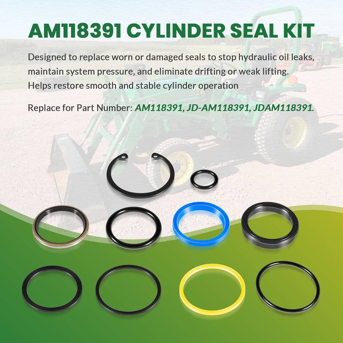 Solidspare AM118391 Cylinder Seal Kit fit for John Deere 40 44 60 70 70A Loader 1-1/2” Bore