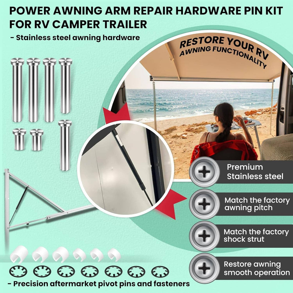 Solid Spare Awning Arm Repair Pin Kit for Power Rv CamperTrailer 431840 540900 431847 436366
