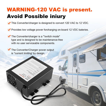 Solidspare PM3-55LK RV Power Converter 110V to 12V DC Charger with 55 Amp for Reliable RV
