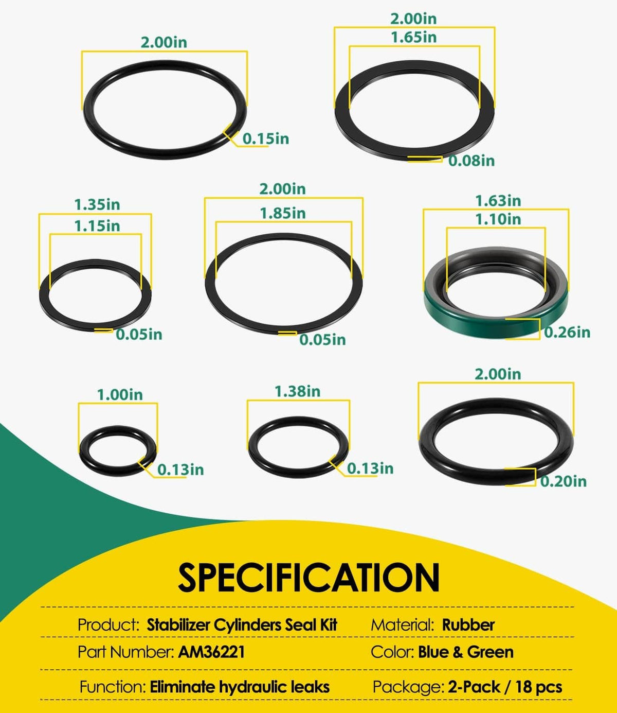 Solid Spare AM36221 Stabilizer Cylinder Seal Kit For John Deere Utility Blade Lift 365 375