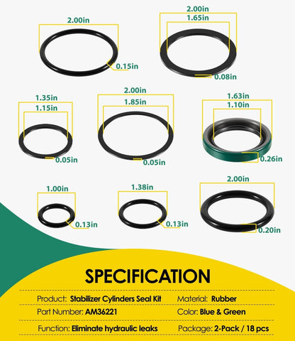 Solid Spare AM36221 Stabilizer Cylinder Seal Kit For John Deere Utility Blade Lift 365 375