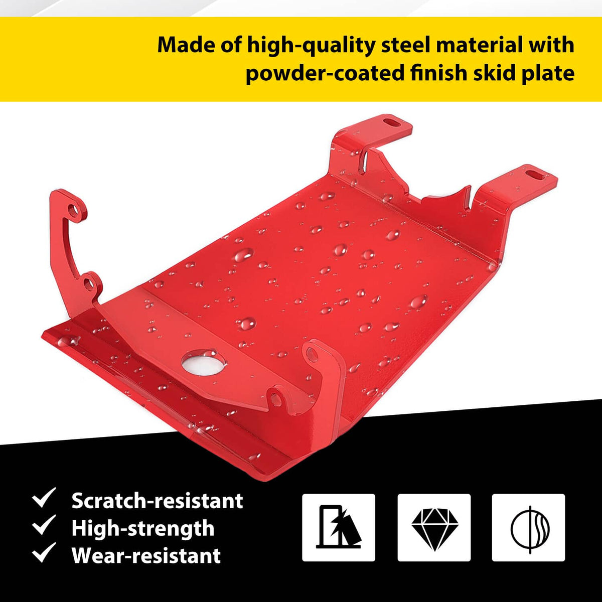 Solid Spare Front Skid Plate Red Steel For Jeep Wrangler 2018-23 / Gladiator 2020-23 RS62116