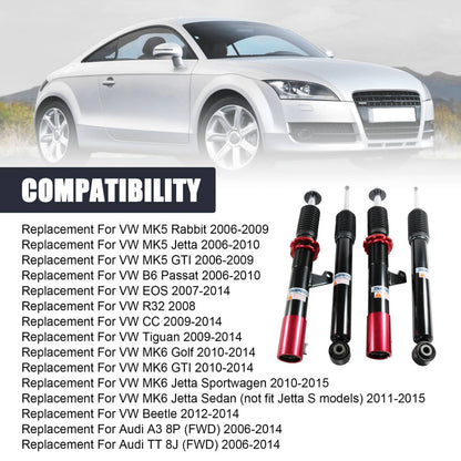Solidspare Coilover Struts FOR VW MK5 MK6 GOLF/JETTA 06-14 Suspension Spring KIT Adj Height