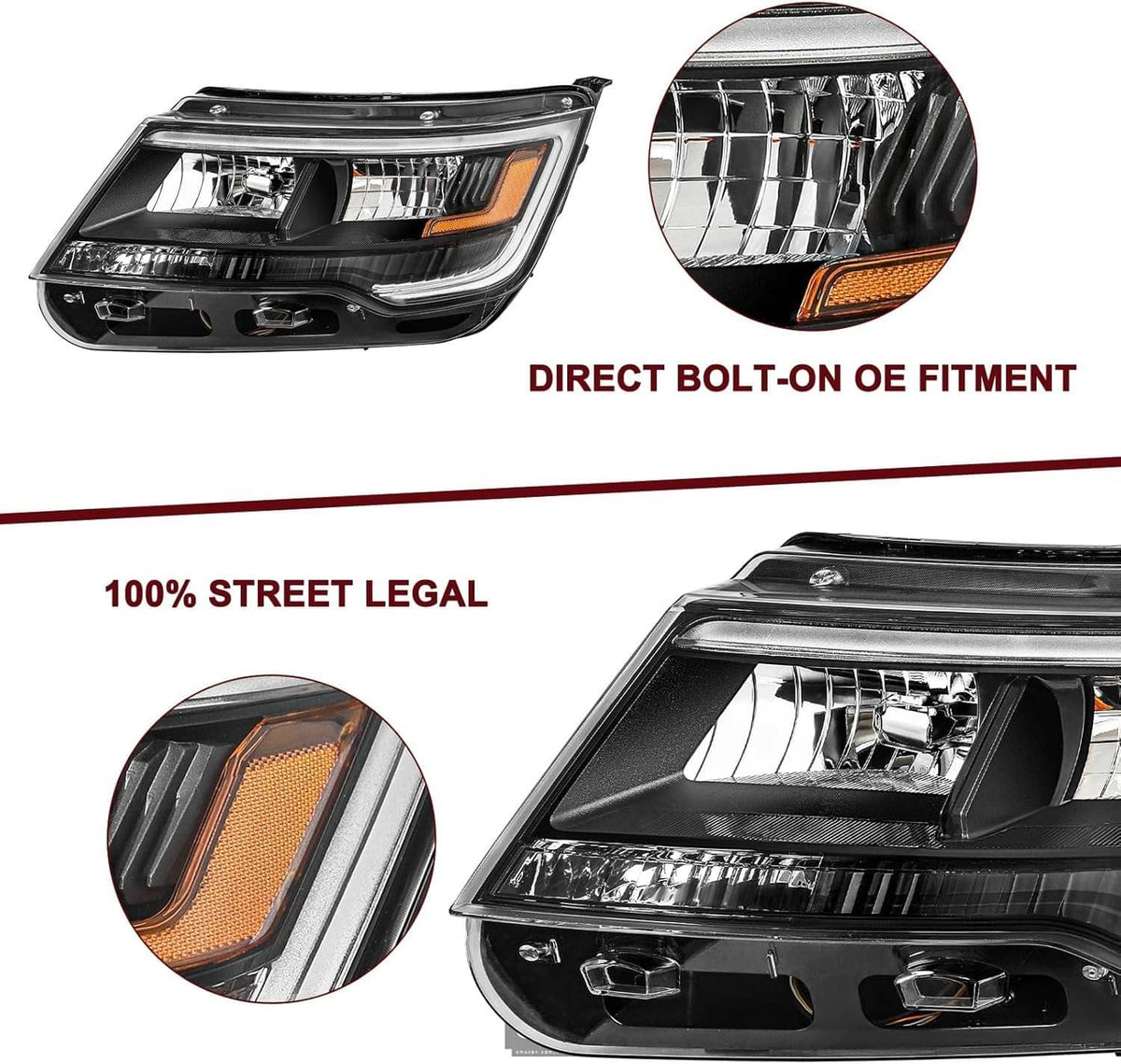 Solidspare Left & Right Side Headlights Assembly w/LED DRL For 2016-2019 Ford Explorer New