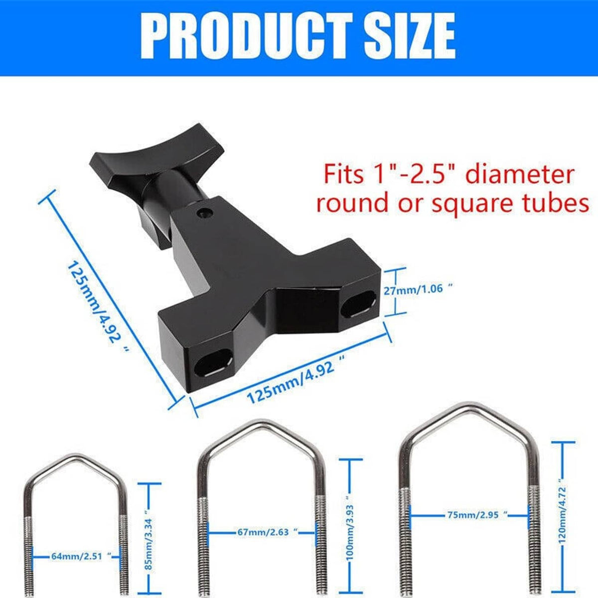 Solidspare BLACK Hi-Lift Jack Tube Mount "1-2.5" Universal for Jeep Rzr Offroad Polaris New