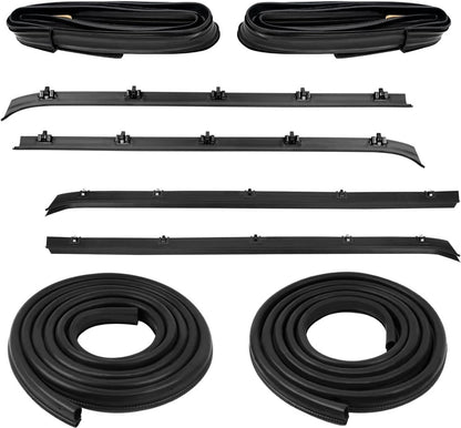 Solidspare Front Door Window Run Sweep Felts Weatherstrip Seals Kit for Chevy GMC Truck