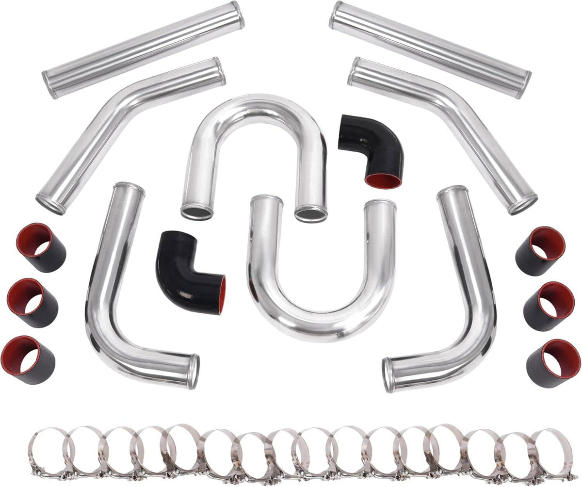 Solidspare 3" Polished Intercooler Piping w/ U Pipe Black Silicone Coupler + Clamp Kit DIY