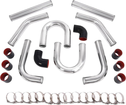 Solidspare 3" Polished Intercooler Piping w/ U Pipe Black Silicone Coupler + Clamp Kit DIY