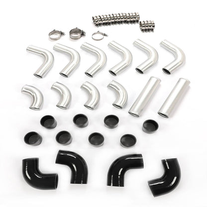 Solidspare 12Pcs 3" InchIntercooler Piping Kit w/Coupler and T-Clamps Universal Aluminum