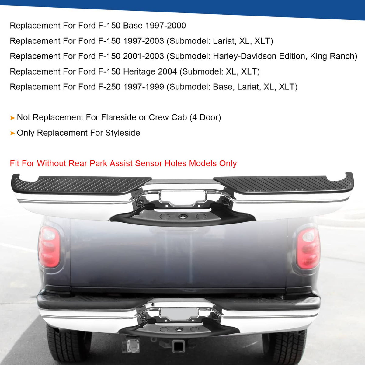 Solidspare New Rear Step Bumper Assy Chrome For 97-04 Ford F-150 97-99 F-250 FO1103101