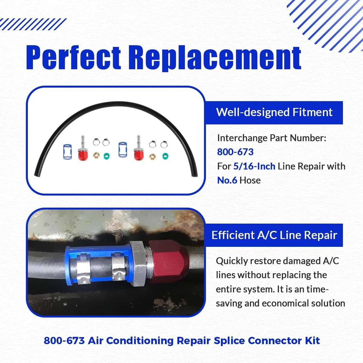 Solidspare 800-673 A/C Line Splice Kit for 5/16” Line With No.6 Hose, Line to Hose Repair