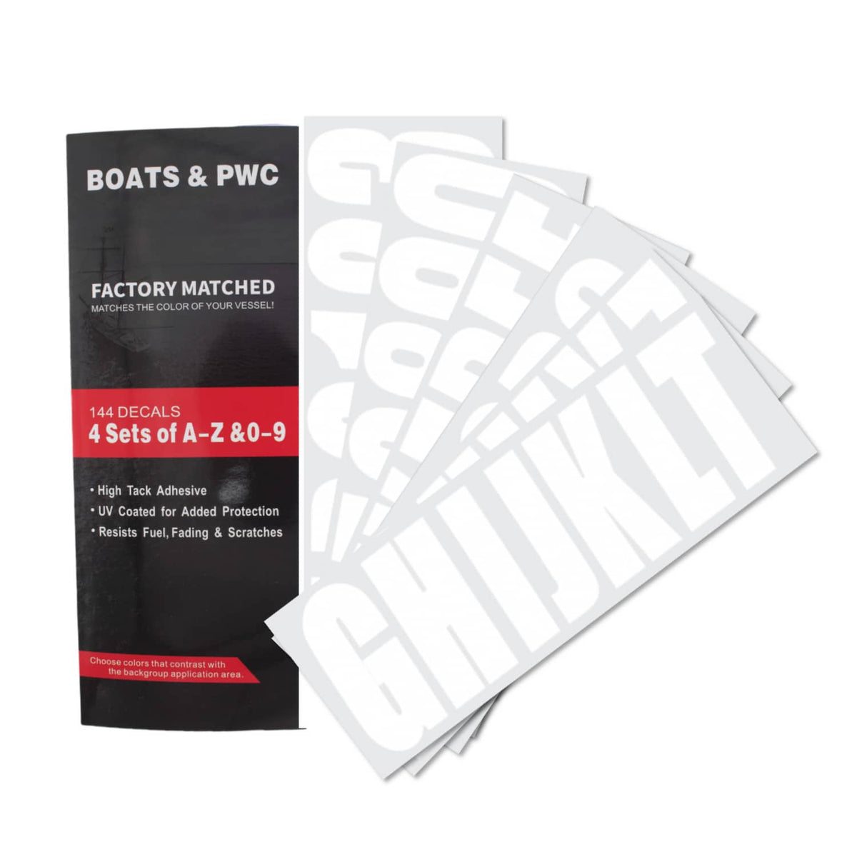 Solid Spare Boat numbers and letters Decal Sticker White Four sets of A-Z Four sets of 0-9