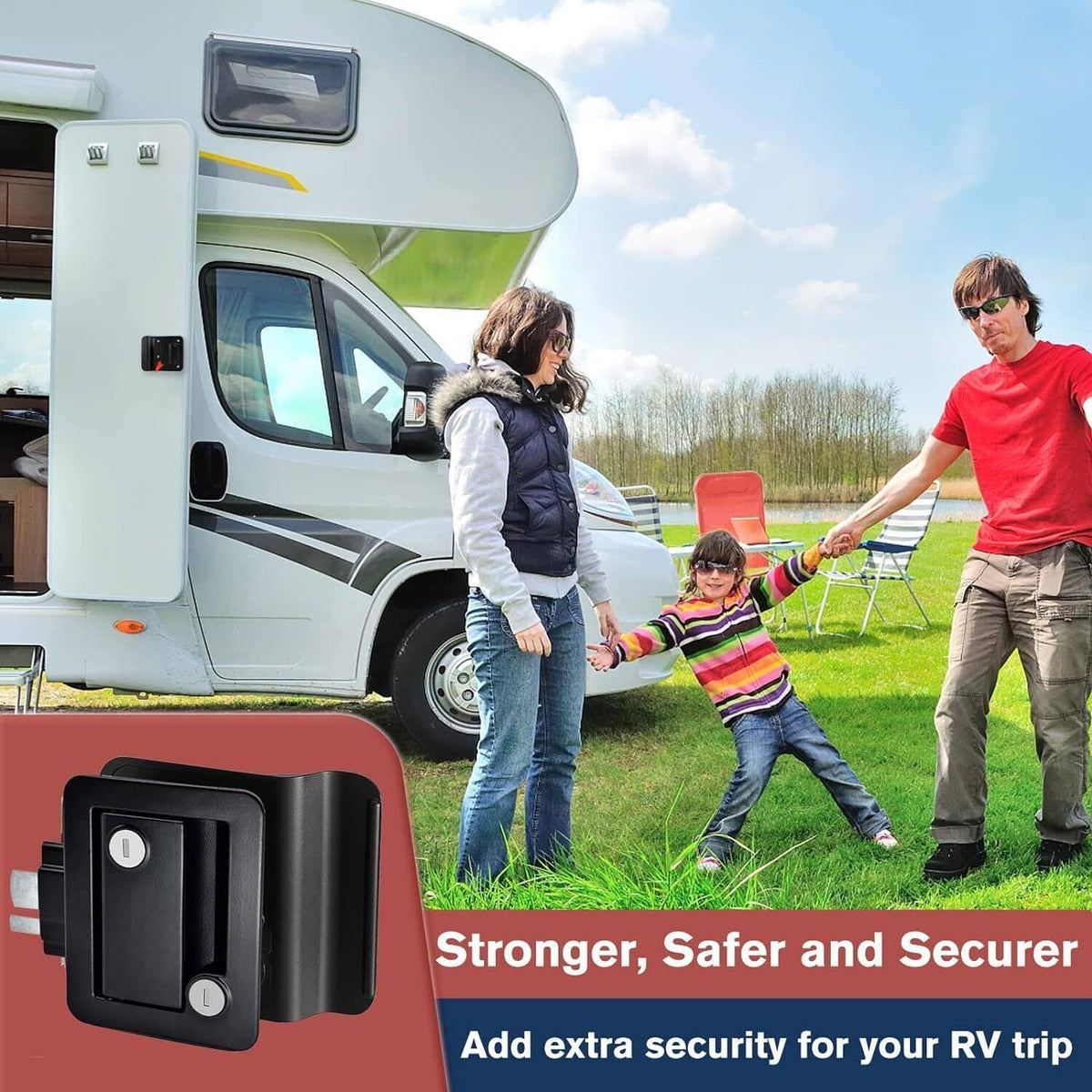Solidspare 2Pcs Black RV Paddle Entry Door Lock Latch Handle Knob Deadbolt Camper Trailer