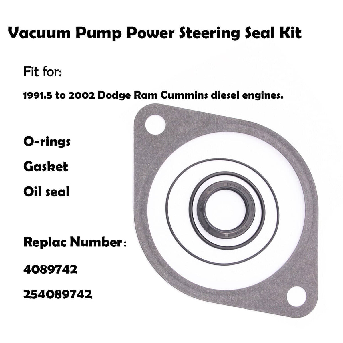 Solid Spare Vacuum Pump Power Steering Seal Kit For Dodge Ram 5.9L Diesel Cummins 4089742 US