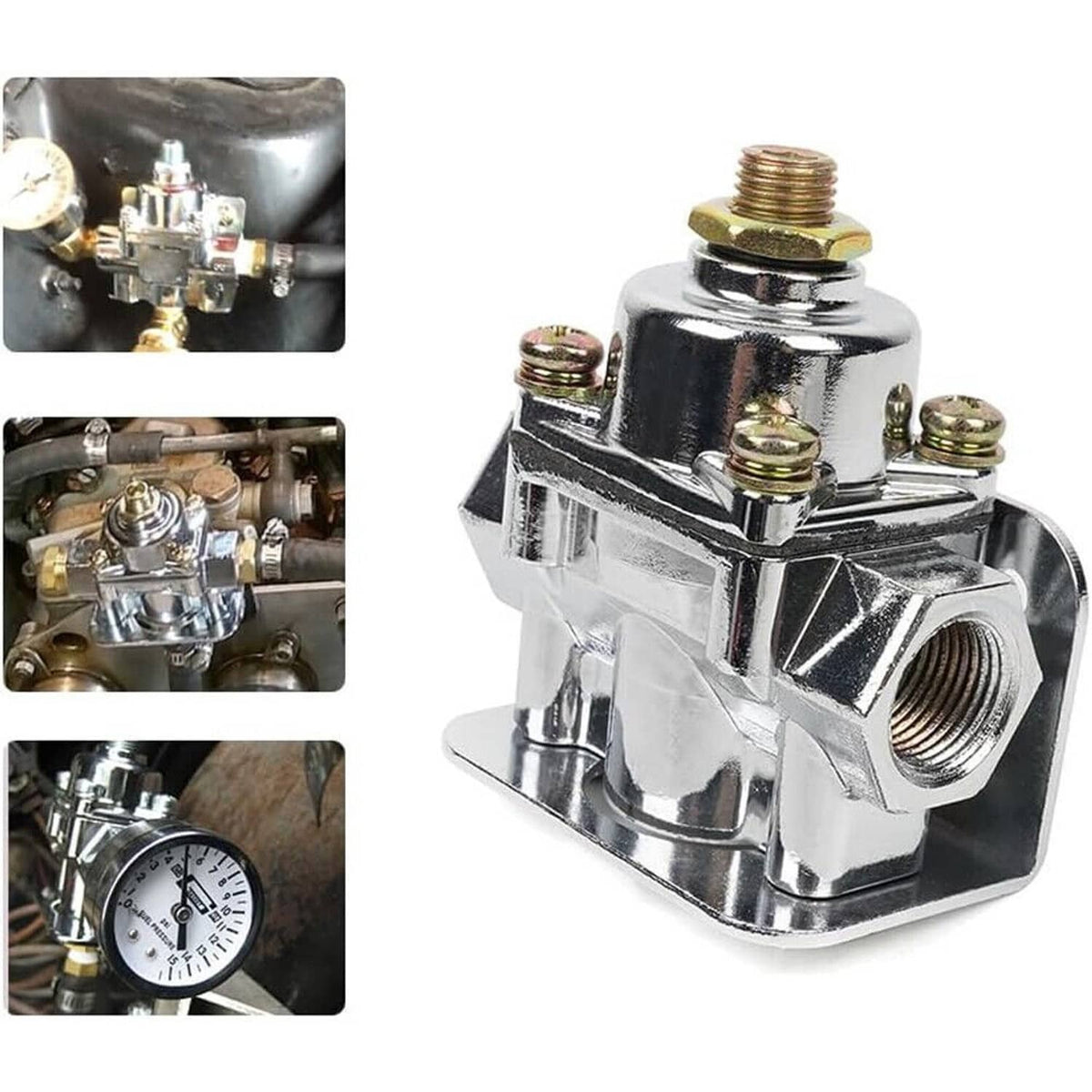 Solidspare Fuel Pressure Regulator Carburetor Chrome Fit Holley 12-803 2 Port 4 1/2 to9 PSI