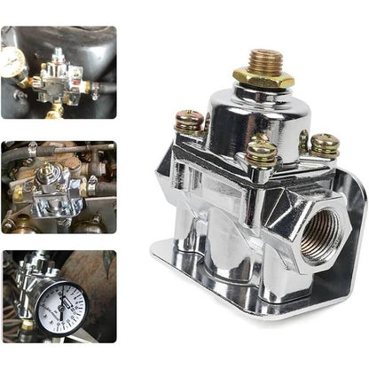Solidspare Fuel Pressure Regulator Carburetor Chrome Fit Holley 12-803 2 Port 4 1/2 to9 PSI