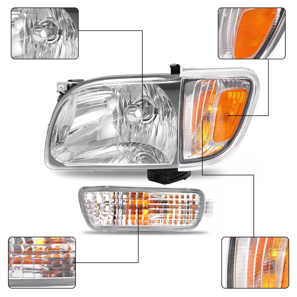Solid Spare Pair Headlights Corner Signal Lights Lamp w/All Bulbs For Toyota Tacoma 2001-04
